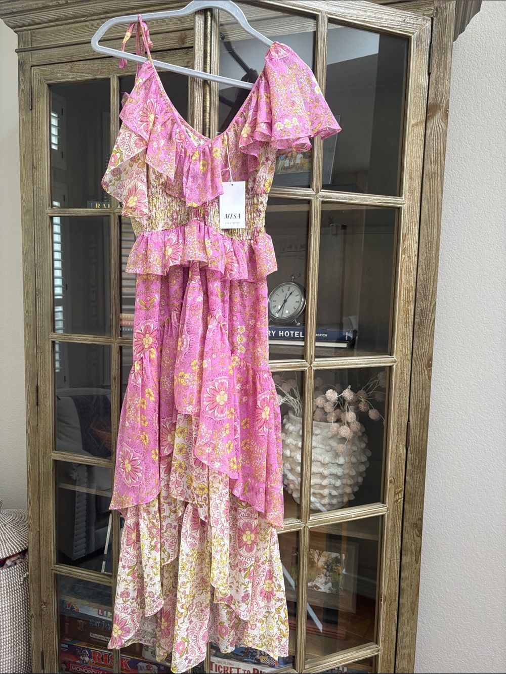 Misa Los Angeles Pink Floral Ruffle High-Low Dress